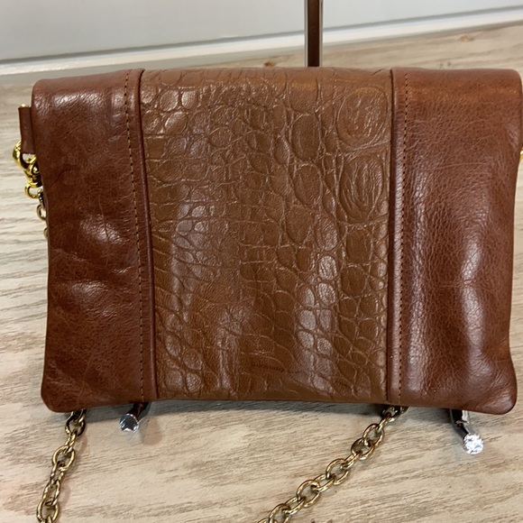 C Blau Croc Embossed Leather Foldover Clutch Boutique Convertible Bag Naples - Picture 5 of 8